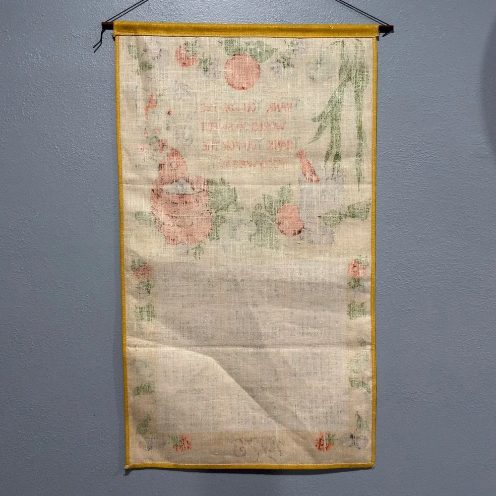 Vintage 1973 Linen Calendar Tea Towel Wall Hanging Harvest Fruit Kitchen Decor